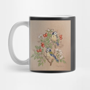 Blue tit on rosehip Mug